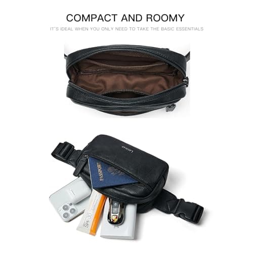 LATMAP 2L Bumbag Fanny Packs for Women Man Belt Bag Small Fashion Crossbody Bag Waist Pack Faux Leather Waterproof Chest Bag Trendy Trendy (Black) — view 5