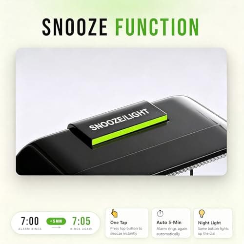 Zonopy Silent Analog Alarm Clock with Night Light, Battery Operated, Loud Alarm, Snooze, Bright Screen, Portable Design, Travel Clock, Back to School Gfits — view 5