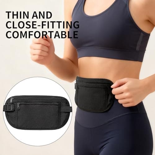 Verazquy 2Pcs Travel Money Belt, Ultra-Thin Money Belts Hidden Passport Holder Secure Travel Pouch Hidden Bumbag Under Clothes Blocking Wallet Waist Pack Anti Theft for Women Men — view 5