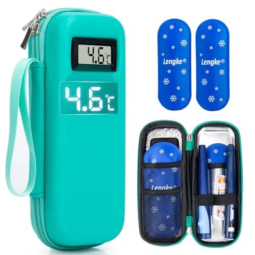 Leng Ke Insulin Cooler Travel Case TSA Approved, Temperature Display Peptide Case, Portable Insulin Pen Cooler Travel Case for Ice Pack, Travel Diabetic Supplies (Green)