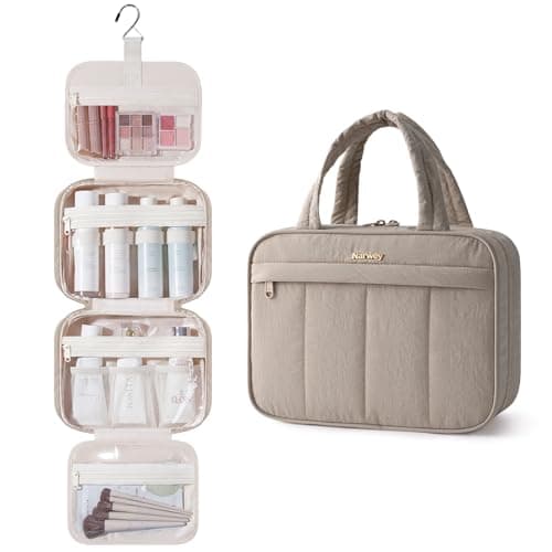 Narwey Toiletry Bags for Women, Hanging Toiletry Bag, Wash Bag Women, Makeup Cosmetic Organizer Gifts for Women, Toiletries Bag for Travel Essentials Accessories (Khaki)