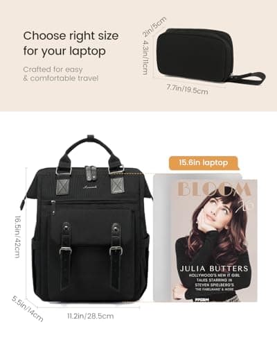 LOVEVOOK Women Laptop Backpack With Electronics Organizer Bag, USB Charging Port, 15.6inch, Water-resistant Rucksack For School College University Travel Work ,Black — view 3
