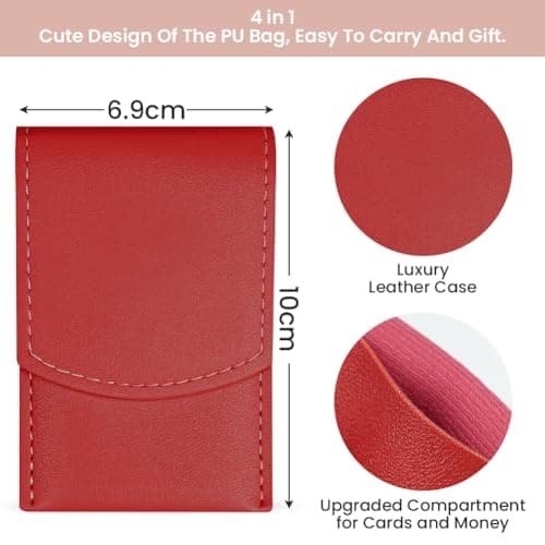 LOPHE Professional Manicure Set, 4pcs Portable Nail Clippers & Eyebrow Grooming Kit, Stainless Steel Nail Care Tools with Luxurious Leather Case for Travel & Home (Red) — view 2