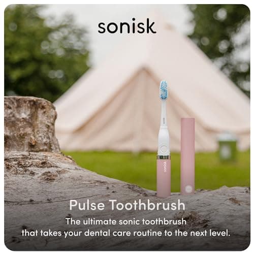 Sonisk Pulse | Battery Powered Electric Toothbrush | Portable Travel Size with Antimicrobial Sonic Technology | 1x Battery, 2X Brush Heads, 1x Travel Case Included (Dusty Pink) — view 2