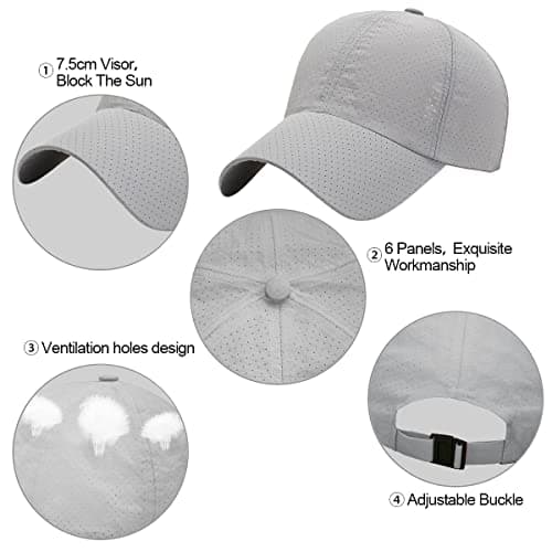 Baynetin Mens Breathable Mesh Baseball Cap,Quick Dry Ultralight Outdoor Sports Hat Adjustable Travel Summer Cap (Grey) — view 3