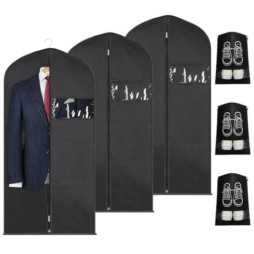 3 PCS Suit Bags for Men Travel, 120 * 60cm Garment Bags with Shoe Bags, Heavy Duty Non-Woven Suit Covers with Reinforced Zipper, Wrinkle & Dust Protection for Suits Dresses Coats, Black
