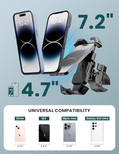 GREFAY Motorbike Phone Holder [Upgrade Vibration Dampened], Super Stable Bike Phone Mount, 360° Rotation & Quick Lock Motorcycle Phone Holder Sport Gadget Mount Compatible with 4.7-6.8” Phones — view 5