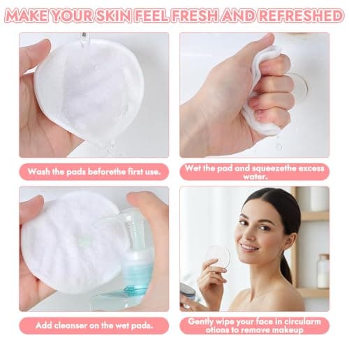 30pcs Reusable Makeup Remover Pads, 5 Colors Washable Bamboo Face Pads for All Skin Types, Soft Cleansing Rounds with Cotton Laundry Bag for Skin Care, Eco-Friendly Makeup Remover Cloths (Multicolor) — view 3