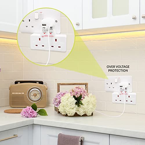 Benross 45600 Standard 2 Way Wall Adaptor Socket/Includes 2 USB Slots/Surge Protected / 1 Amp USB Charging Current/Compact & Lightweight Design/UK Plug Sockets — view 4