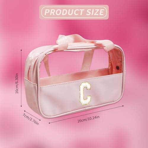 Bliceon Makeup Bag, Clear Travel Toiletries Bag, Personalized Gifts, Handbag Embroidery, for Going Out, Daily Necessities, Make-Up, Travelling, Girls Birthday Presents, Pink, E — view 2