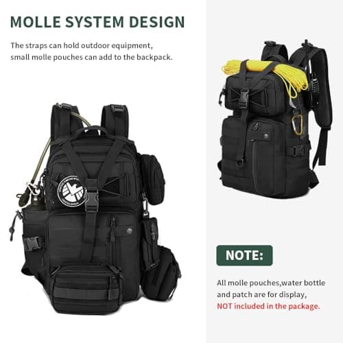 HUNTVP Tactical Backpack 25L, Molle Military Rucksack Army Style Back Pack Motorcycle Bag Laptop Daypack for Men Women Cycling Hiking Camping Hunting (25L-black) — view 3