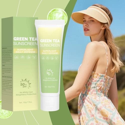 Green Tea Sunscreen, Green Tea Hyaluronic Hydrating Sun Cream SPF 50, Moisturising Korean Sunscreen for Face, Travel Size Sun Cream SPF 50+, Non-Greasy, Daily Broad Spectrum UV Protection (1) — view 3