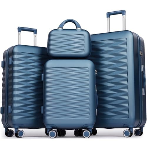 H.yeed 4-Piece Luggage Set Lightweight ABS Hard Shell Suitcase Set with TSA Lock and Spinner Wheels Travel Suitcase Set Includes 12" 20" 24" 28" (Navy Blue, 4 pc Set)