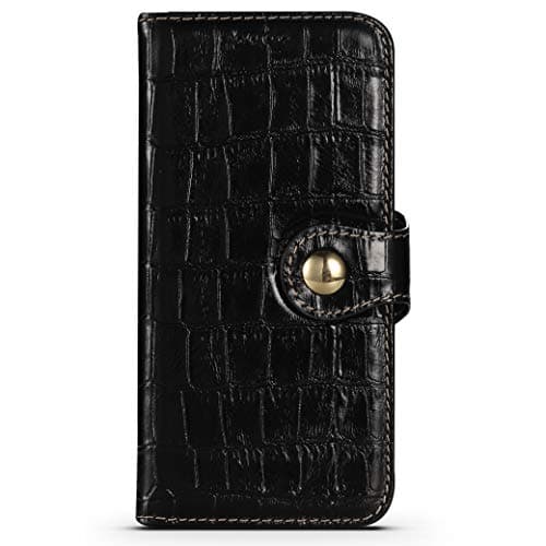 nincyee Genuine Leather Wallet Case for iPhone 13,Classic Crocodile Pattern Real Leather Flip Stand Case Cover with Card Slot Black — view 2