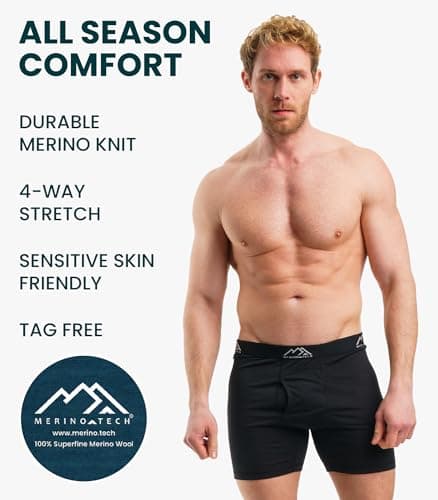 Merino.tech Merino Wool Underwear Men - 100% Merino Wool Boxers for Men (Small, 2 Pack - 170 Black) — view 3