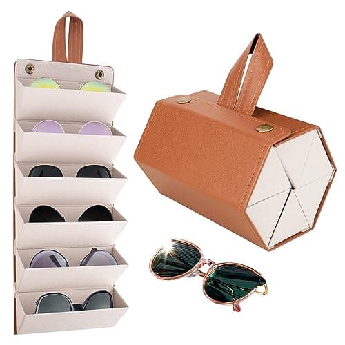 CTDMJ Sunglasses Storage Box, 6-Slot Travel Sunglasses Organizer, Leatherette Sunglass Storage Organiser, Foldable Glasses Storage Case, Sunglasses Holder for Women and Men