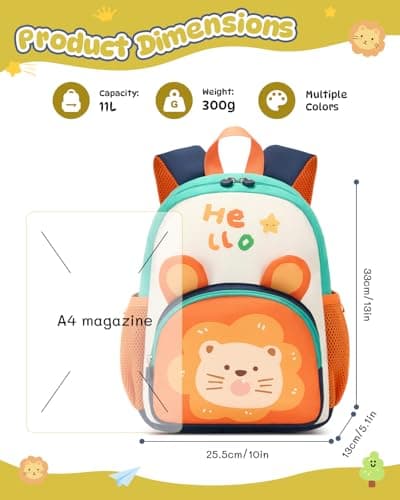 PROTAURI Toddler Backpack Boy 3-7 Years 11.6L Whistle, Löwen Design — view 2