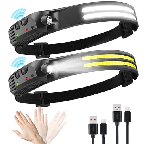 WenYa Head Torch Rechargeable, 270° Wide Angle Lightweight Headtorch, 2Pack