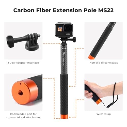 K&F CONCEPT 50"/127cm Carbon Fibre Invisible Selfie Stick for Action Camera — view 2