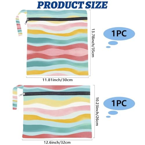 PRESSINART 2Pcs 2 Sizes Wet Dry Bag Rainbow Beach Wet Bags Stripe Pattern Polyester Waterproof Sandproof Reusable Storage Zipper Pouch for Friends Makeup Swimsuit Travel Dirty Diaper Clothes Gifts — view 2