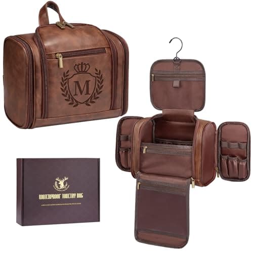 Elehui Leather Toiletry Bag Travel Dopp Kit for Men Dad Husband Boyfriend
