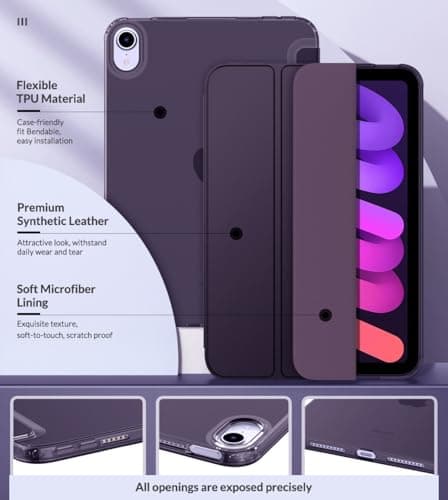 MoKo Case for iPad Mini (A17 Pro) 7th/6th Gen 2024/2021, Dark Purple — view 6