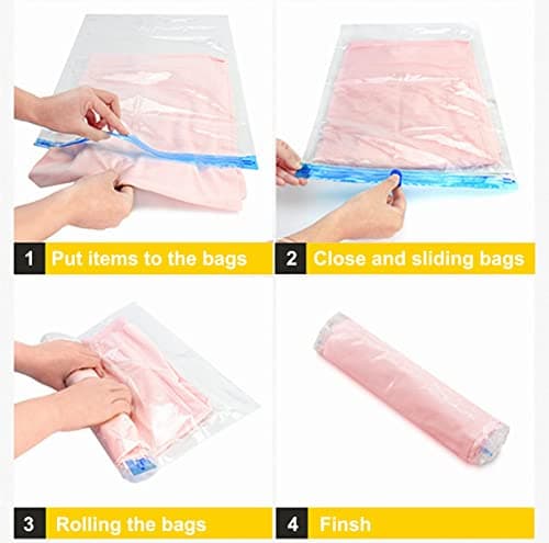 Roll Up Storage Bags for Travel, 8 Pack 2sizes 4(60 x 40 cm)+4(50 x 35 cm) Space Saver Pack Storage bag Travel Compression Bags for Suitcases, No Vacuum Needed — view 5