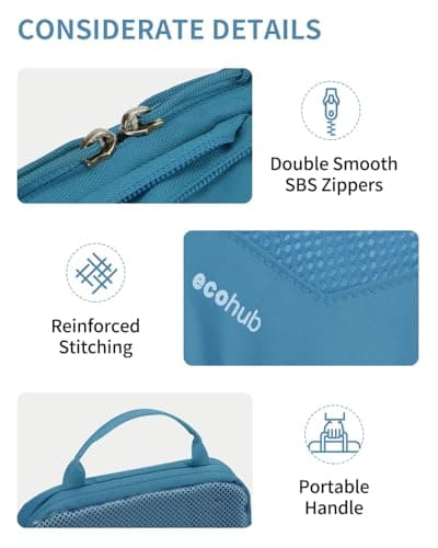 ECOHUB 4pcs Compression Packing Cubes, Suitcases Organiser Bag with Tag, Recycled Travel Bags Organiser for Backpack, Tear-resistant Packing Organiser for Carry On Luggage, Blue Green (Patent Pending) — view 6