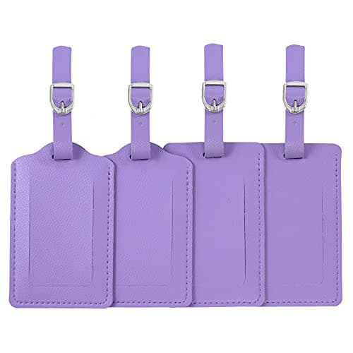 Vigorport Luggage Tags, 4 Pack Leather Luggage Tags, Privacy Protection Travel Bag Suitcase Labels Suitcase Tags (Purple)