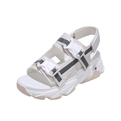 Nwarmsouth massage slippers sandals,Ladies Platform Sandals, Adjustable Sports Shoes-Off White_UK6.5,Unisex Adults Beach & Pool Shoes