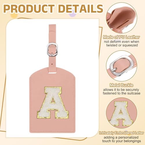 sourcing map Initial Luggage Tag, PU Leather Embroidered Letter (Pink A) — view 4