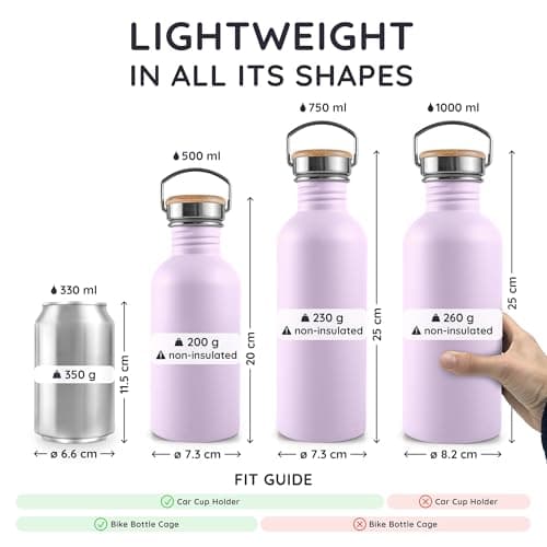 Bambaw Stainless Steel Water Bottle 1l, Purple Non-Insulated Water Bottle, Metal Water Bottle, Leakproof & Reusable Water Bottle – Lavander Haze — view 5