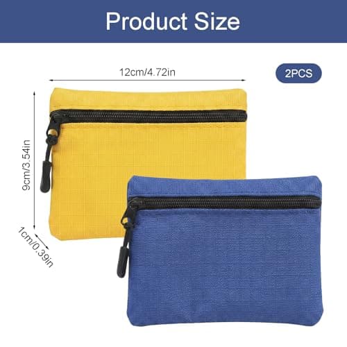 2 Pack Coin Purse Pouch Small Purses Coin Wallets for Men Women Money Pouch Oxford Cloth Mini Purse with Zipper for Women Men Daily Travel Shopping and Outdoor Activities (Yellow + Blue) — view 2