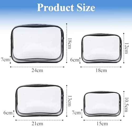 XianXiKaiTech 4-Pack Clear Toiletry Bag TSA Approved PVC Waterproof Travel Makeup Wash Cosmetic Bags for Family, Men, Women (Large, Medium, Small, Minimum Size). — view 2