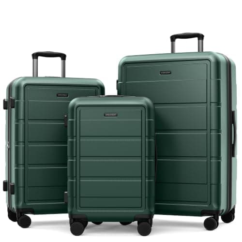 SHOWKOO Luggage Set 3 Piece Hardshell PC Expandable Suitcase, Army Green