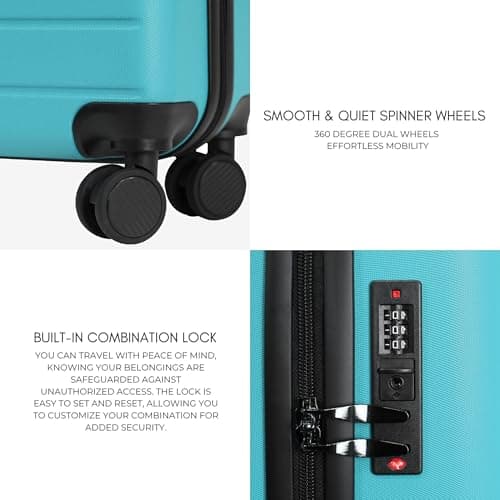 Rocklands® Lightweight 4 Wheel Hard Shell Luggage Suitcase Ryanair Cabin Travel Bag 55x40x20cm - ABS822 (Turquoise) — view 3