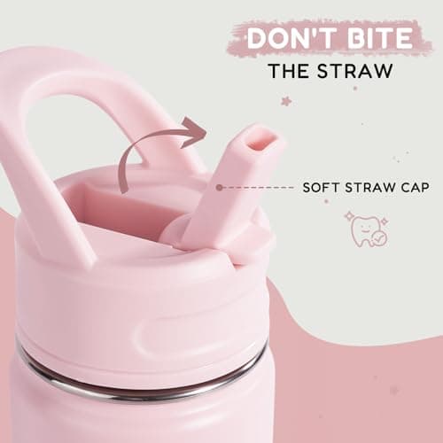 Fijinhom Kids Water Bottle for School, 360ml/12oz, Toddler Water Bottles with Straws, Stainless Steel Vacuum Insulated Water Bottles for Boys&Girls, Leak-Proof, BPA-Free,Pink — view 2