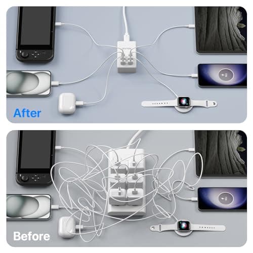 USB C Charger, 55W 6-Port USB C Charger Holder Multi-USB Charging Station Desktop Multi-Port USB Charger 2 USB C 4 USB A Compatible with iPhone/Google/Xiaomi/Oppo/Tablet etc. — view 6