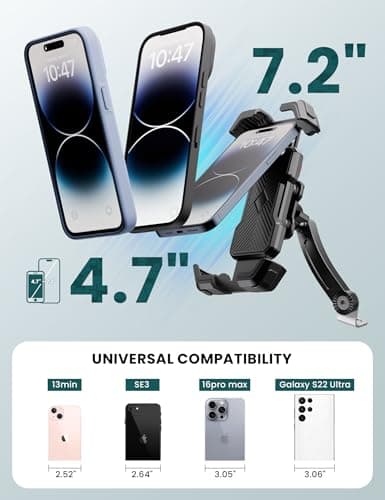 GREFAY Motorbike Phone Holder, Mirror Mount Anti-Vibration, 4.7-7.2" Phones — view 6