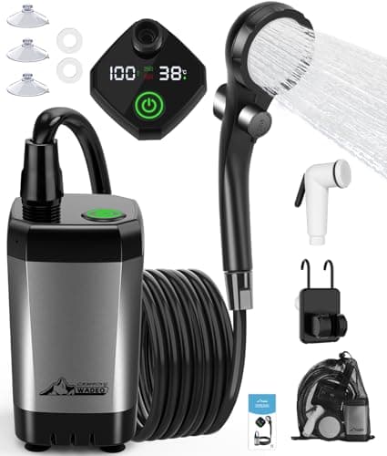 WADEO Portable Camping Shower, [10 Days Runtime] Rechargeable Battery Shower Pump, Outdoor Shower Kit for Beach, Pet, Travel, Car