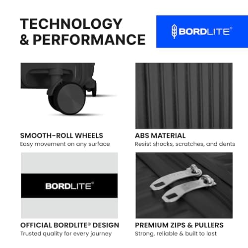 Bordlite 24 Inch Medium Suitcase (65x41x25cm) Lightweight ABS Hard Shell Checked Luggage – Durable Travel Case with 360 Spinner Wheels, Telescopic Handle & Combination Lock – Black — view 2