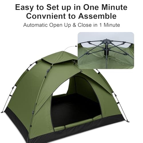 BREEZENEST 2-3 Person Instant Pop-Up Dome Tent – Waterproof & UV Protection Camping Tent for Hiking, Outdoor, Backpacking, Includes Carry Bag (Green) — view 3