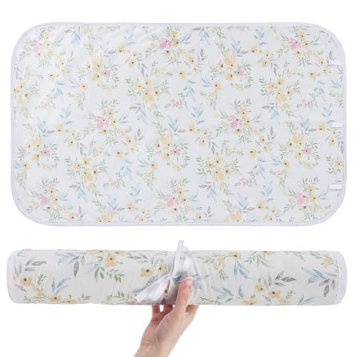 Aovanta Ironing Mat Pad, Portable Travel Iron Mat with Hanging Loop, 50 x 85cm Small Table Top Ironing Pad for Business Trips, Travel, Home (Yellow Flowers)