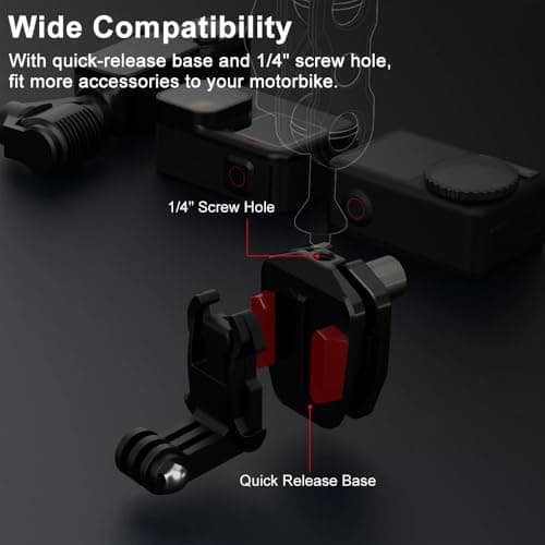 Honghauth Motorcycle Windshield Clip Mount Quick Release Clip Mount for Go Pro Hero 13 12 11 10 9 8 7, Insta360 X4 X3 X2 X ONE RS R, DJI Osmo Action & Smartphones — view 5