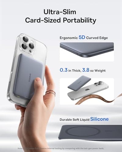 Baseus Picogo AM41 Power Bank, 0.3" Ultra Slim 5000mAh Magsafe Powerbank, PD 20W Fast Charging, Portable, Mini Wireless Magnetic Battery Pack with USB C Cable for iPhone 17 Air/16/15/14/13, Space Grey — view 2