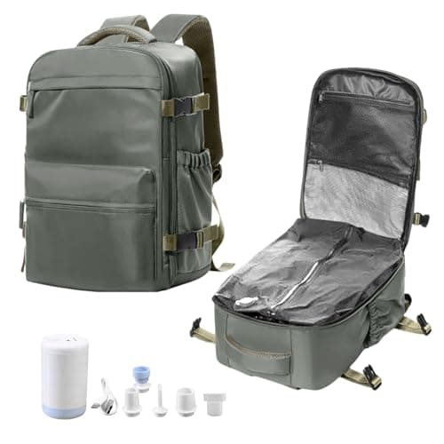 Vacuum Backpack Travel Bag, Compression Backpack with Pump(Army Green)