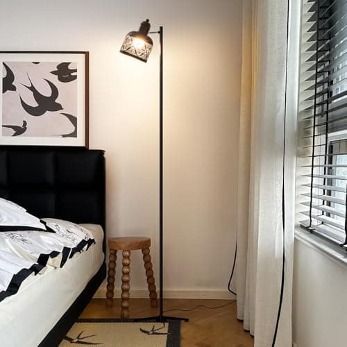 58.7" Black Iron Floor Lamp Adjustable Angle 3 Color Temperatures Nordic Modern Design Tall Pole Light for Living Room & Bedroom Touch Switch E27 Socket Corner Lighting — view 3