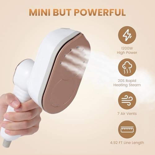 Travel Steam Iron for Clothes, 180°Folding Portable Steam Iron with LCD Screen, 10s Fast Heat-up 3 Steam Levels Wrinkles Remover Handheld Garment Steamer or Travel, Home, Office — view 5