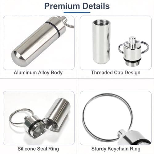 3 Pcs Silver Waterproof Aluminium Alloy Pill Box Keychain Small Pill Case — view 3