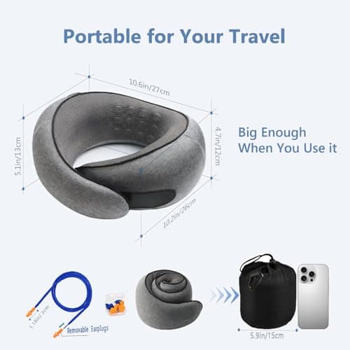Furansijin Travel Neck Pillow for Airplane, Memory Foam, Hooded, Dark Grey — view 5